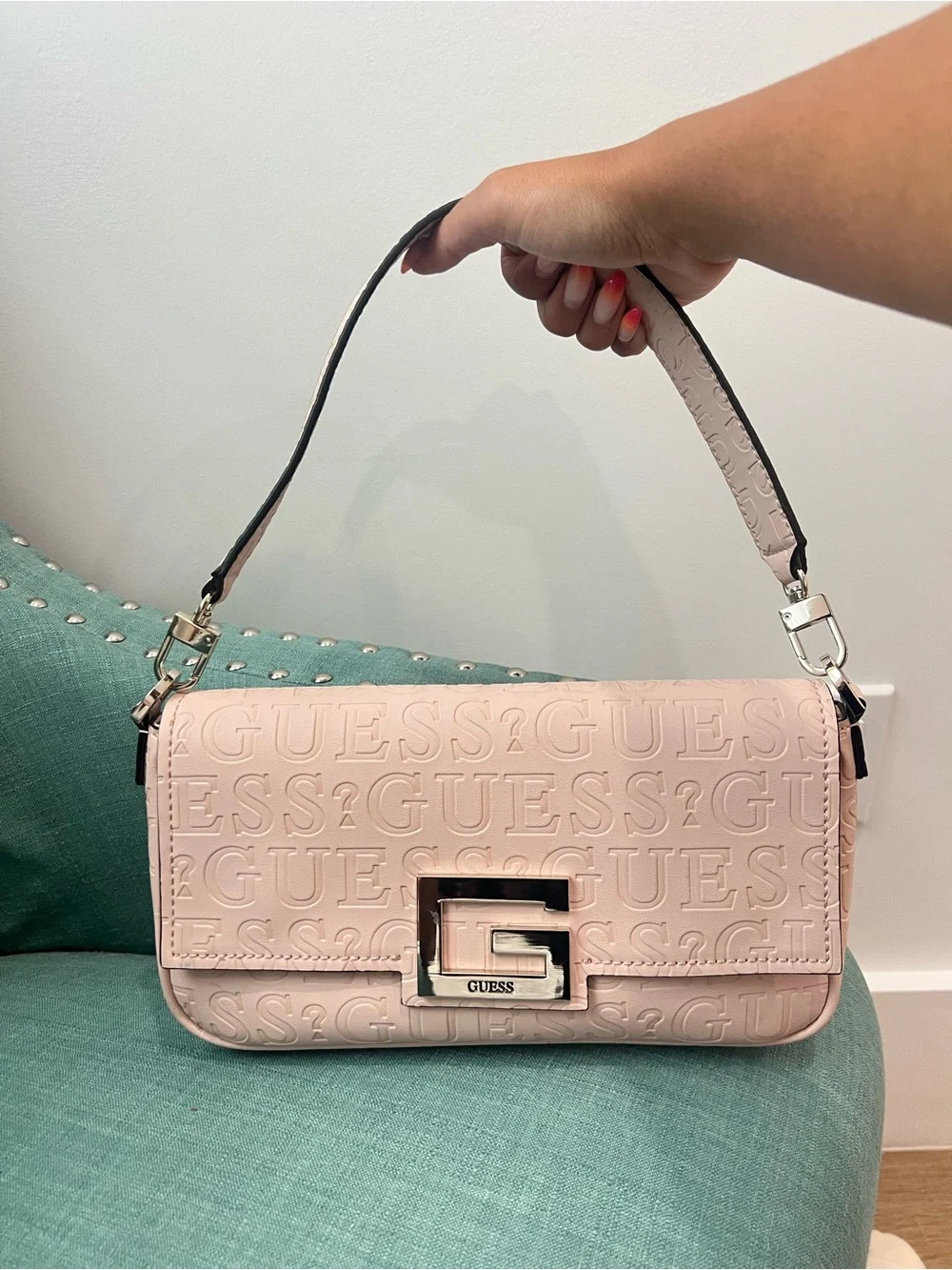 Guess Blush Pink Embossed G-Clasp Shoulder Bag